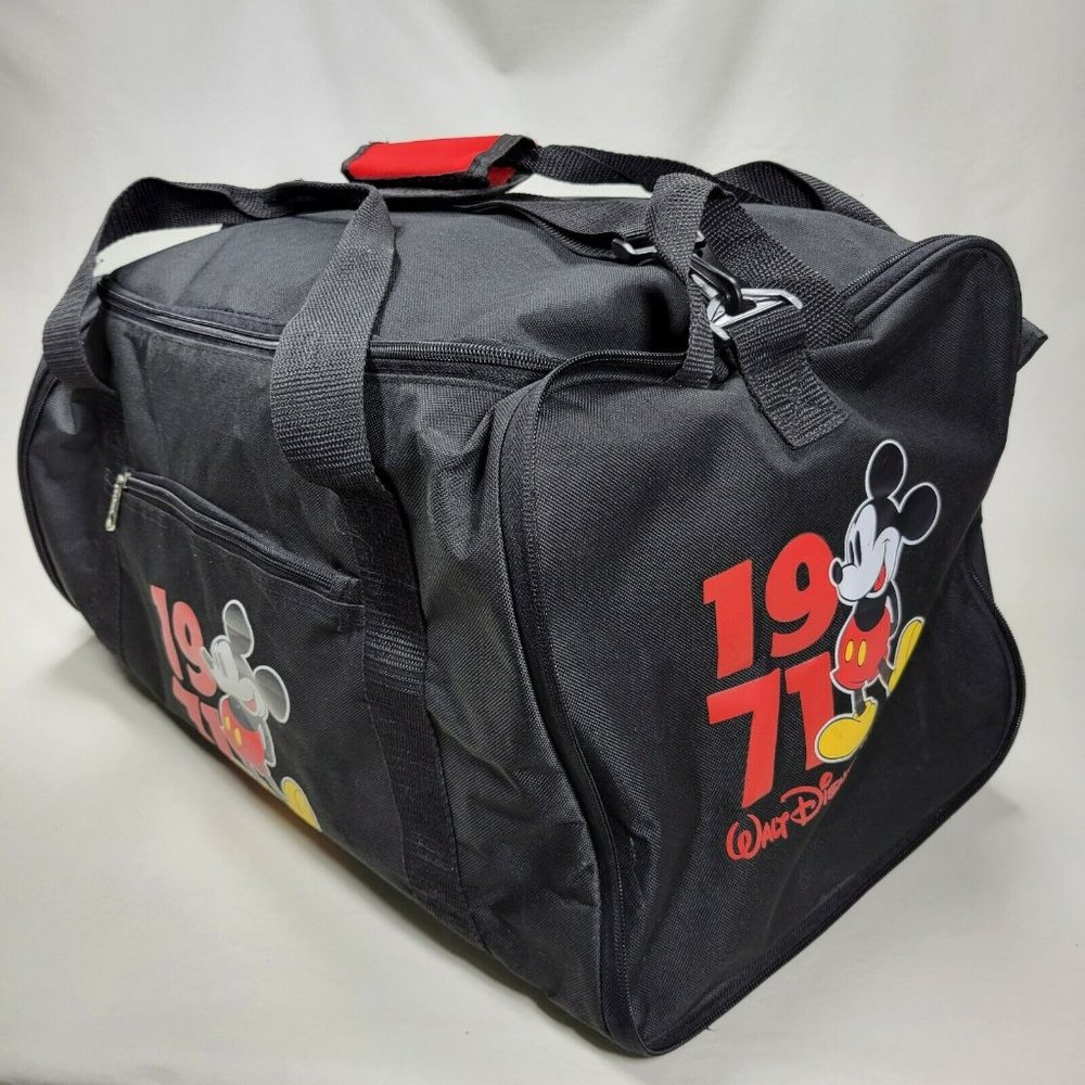 Walt Disney World 1971 Mickey Mouse Black Duffel Bag Travel Gym Tote Disney Park - Picture 2 of 11